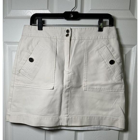 Ann Taylor LOFT Pencil Pleated Skirt Cream White Size10 Front Zip Buttons Pocket - Picture 2 of 8